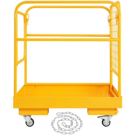 Mophorn Gabbia di sicurezza per carrelli elevatori Capacita di carico 1200 libbre Piattaforma di lavoro pieghevole da 36 x 36 pollici con ruote girevoli bloccabili Foro di scarico e catena del