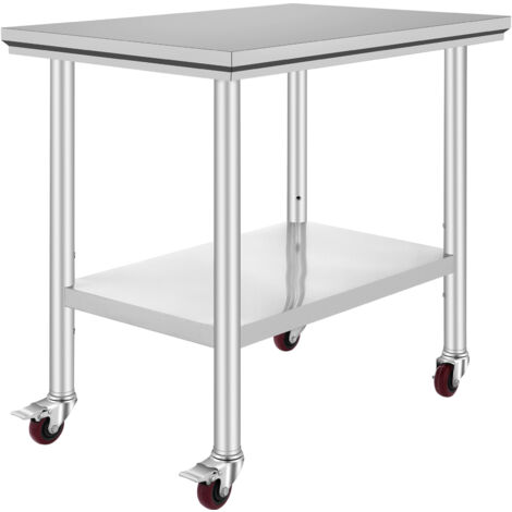 Mophorn Tavolo da lavoro in acciaio inox 35 x 24 x 33 pollici 700 LBS capacita di carico con 4 ruote altezza regolabile pesante tavolo da lavoro per la preparazione degli alimenti per la cucina (1/5)