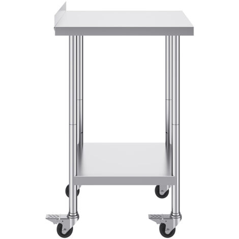 Mophorn Tavolo da lavoro in acciaio inox 24 x 24 x 40 pollici, tavolo per la preparazione di alimenti resistente con ruote, altezza regolabile per ristoranti, casa e hotel, metallo, argento