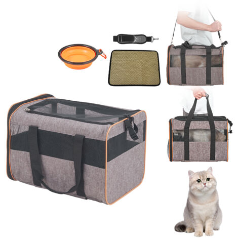 Mophorn Trasportino per gatti con ruote, trasportino per animali domestici approvato dalle compagnie aeree, manico telescopico e tracolla per animali domestici fino a 10 kg, grigio (1/5)