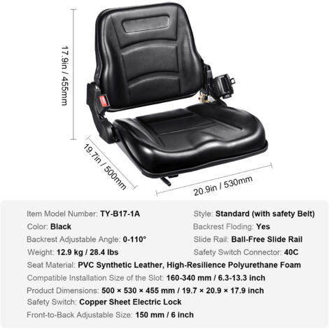 Sedile Trattore Con Molleggio ATQIK Sedile Universale Per Carrello Elevatore Con Schienale Sedile Pneumatico Trattore - Foto 12