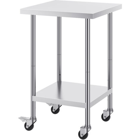 Mophorn Tavolo da lavoro in acciaio inossidabile 24 x 24 x 38 pollici, capacità di carico di 700 libbre, 4 ruote, 3 livelli di altezza regolabili (1/5)
