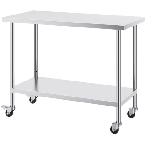 Mophorn 24x48x38 pollici tavolo da lavoro in acciaio inossidabile, tavolo da preparazione per impieghi gravosi con 4 ruote e altezza regolabile