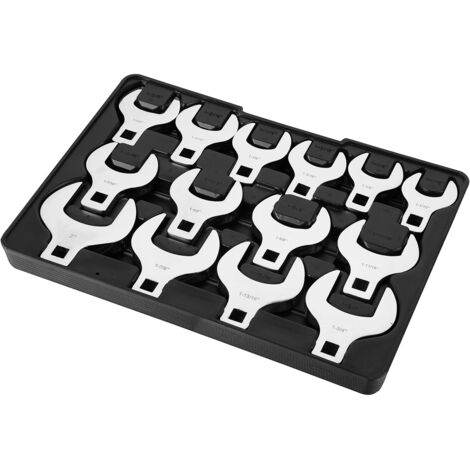 Mophorn set di chiavi Crowfoot, attacco da 1/2", 14 pezzi SAE (1-1/16" - 2") con vassoio portaoggetti, materiale 40CR, misure incise al laser, per manutenzione e riparazioni meccaniche (1/5)