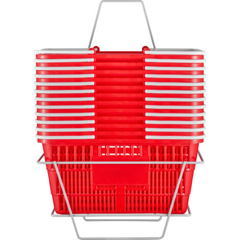 Mophorn cestini per la spesa - Set di 12 cestini in plastica resistente rossa da 21 litri con manico e supporto per la spesa. Questi cestini per la spesa Mophorn sono un'ottima scelta