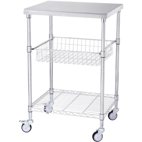 Mophorn Carrello portaoggetti da cucina, 3 ripiani, carrello con rotelle in filo metallico con capacità di 470 libbre carrello portaoggetti in metallo maniglia curva, rivestimento in PP, 6 ganci (1/5)