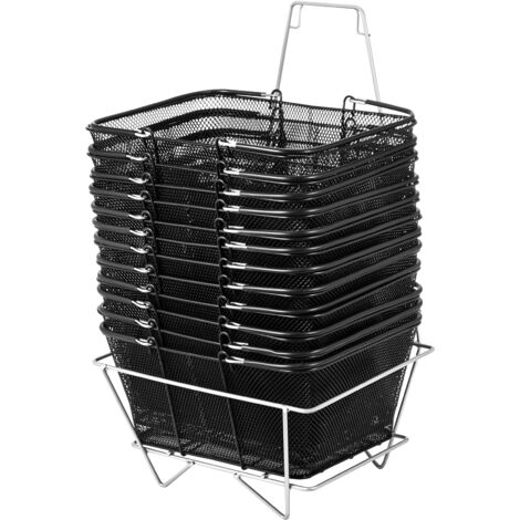Mophorn Cestini per la spesa con manici, 12 pezzi, cestini per la spesa in filo metallico nero, cestini in rete portatili per supermercati, negozi al dettaglio, spesa alimentare, nero
