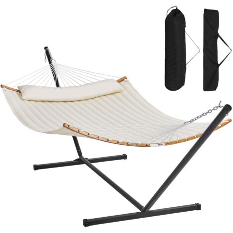 SUNCREAT Amaca Portatile Doppia Con Supporto In Acciaio E Barra Curva, 190x140 Cm, Grigio Scuro, Fino A 204 Kg - 5