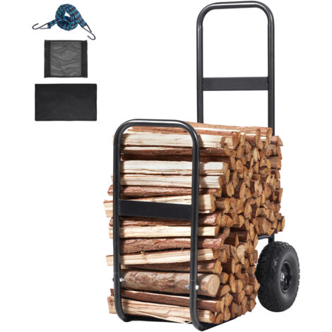 Mophorn Carrello per legna da ardere,capacità di 250lb,carrello per trasporto legna in acciaio resistente con ruote in PU e telo impermeabile,trasportatore per legna da ardere trasportatore per legna