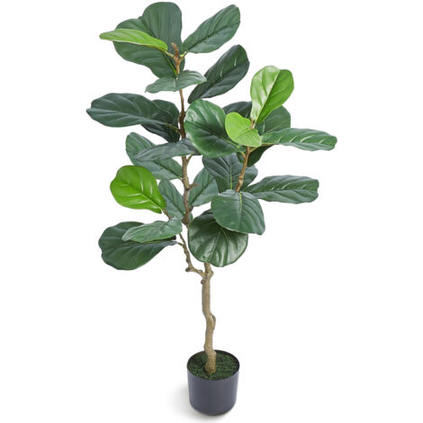 Albero Di Fico A Foglia Di Violino Falso 1,8 M GarveeHome - Pianta Artificiale Con 42 Foglie, Vaso In Cemento Bianco Incluso