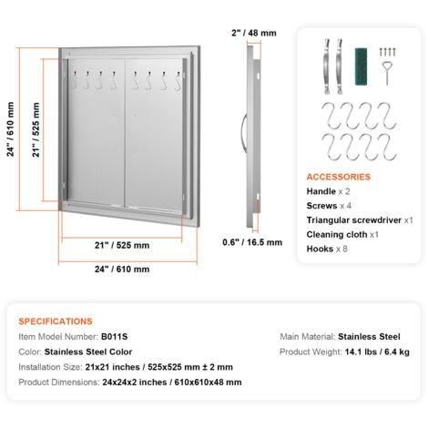 VEVOR Porta Di Accesso Al Barbecue, Doppia Porta Esterna Per Cucina 78 7x60 9 Cm Porta A Filo In Acciaio Inox Con Maniglie E Ganci Grill 92020570
