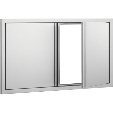 Mophorn Porta di accesso al barbecue, 914x534mm Doppia porta per cucina esterna, in acciaio inox, porta verticale a parete con maniglie incassate,per isola barbecue,stazione di cottura,mobile esterno