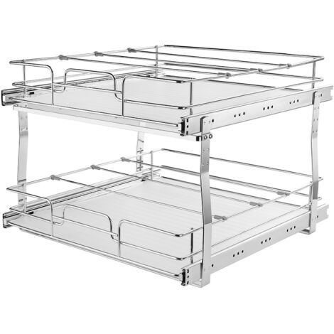 Mophorn Cestello Estraibile Sottolavello da Cucina 2 Ripiani 300x516mm e 376x533mm in Acciaio Cromato,Cestello Scorrevole Cucina Ripiano Carico max. 30kg, Cestello Portautensili Sottolavello da Cucina