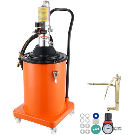 Mophorn Pompa per Grasso Pneumatica Rapporto di Pressione 50:1 Pompa per Secchio Grasso Pneumatica 20 L Pistola per Grasso Pompa Grasso Portatile Ruote Tubo da 4m Ugello a 360° Raccordo NPT Standard
