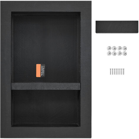 Mophorn Nicchia da Incasso per Bagno Doccia 40,64 x 60,96 x 10 cm, Nicchia da Parete Spazio Doppio in Plastica XPS Impermeabile, Nicchia da Incasso a Parete per Sapone da Bagno con Mensola Colore Nero