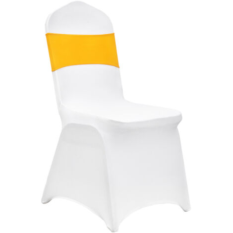 Mophorn Coprisedia Pieghevole in Spandex Elasticizzato, Coprisedia Universale con Telai per Sedia, Fodere Protettive Lavabili Rimovibili, per Matrimoni, Banchetti, Sala da Pranzo 50 Set Oro e Bianco (1/5)