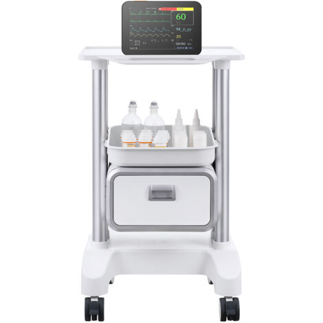 Mophorn Carrelli da Laboratorio a 2 Ripiani con 1 Cassetto 1 Vassoio Superiore 4 Ruote, Carrello Medico Mobile Materiale ABS Consilenziose, Carrelli per Laboratorio, Clinica, Ospedale, Salone, Bianco