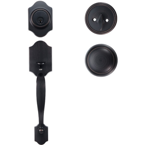 Mophorn Set Maniglie Anteriore per Porta deIngresso,Set Maniglia Chiavistello Reversibile Destra-Sinistra Serratura per Porta deIngresso Interno Casa Ufficio Esterno Interno,Maniglia Porta Colore Rame