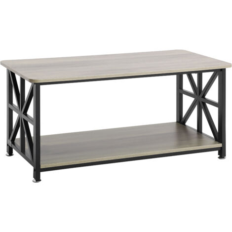 Mophorn Tavolino da caffè da 40" in stile fattoria, rettangolare, tavolo da cocktail rustico in legno con vano portaoggetti aperto per soggiorno, camera da letto, appartamento, studio, marrone e nero (1/5)