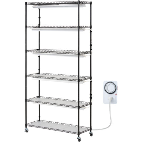Scaffale Porta Piante A 8 Livelli Alto 126 Cm In Metallo E Legno Con Luci LED A Spettro Completo Per Interni, Mensola Per Fiori E Libri, Nero