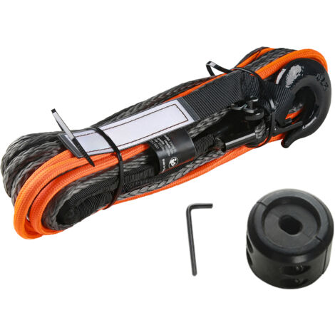 Mophorn Cavo sintetico per verricello,1/4 pollice x 50 piedi,capacità 10.000 libbre Cavo per verricello con guaina protettiva,fermo, gancio forgiato e cinghia di trazione,adatto per ATV,UTV,piccoli (1/5)