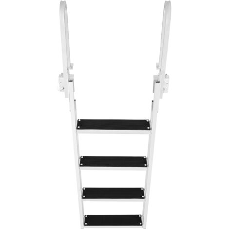 Mophorn Dock Ladder Flip-Up 4 gradini, capacità di carico di 350 libbre, scala per barche pontone in alluminio con gradini in gomma antiscivolo larghi 4", ideale per imbarco su navi, laghi, piscine
