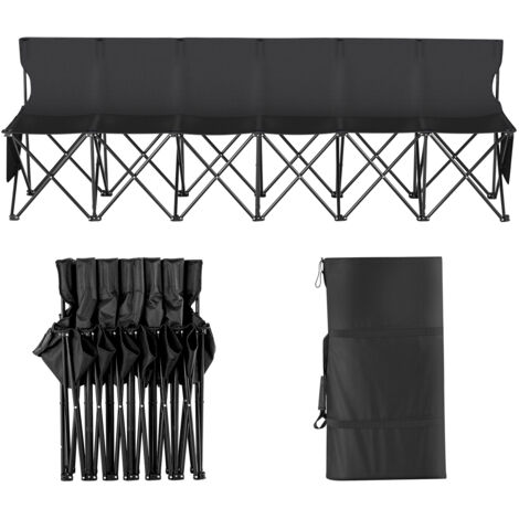 Mophorn Panca Pieghevole Portatile 6 Posti Pieghevole , Sedia da Campeggio per Esterni con Borsa per Trasporto e Schienale, Panca da Campo Sport Calcio Pesca, Seduta Istantanea Senza Montaggio, Nero (1/5)