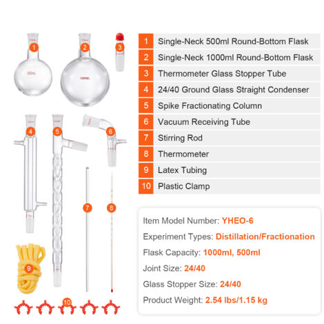 Kit Distillazione 1000ml In Vetro Da Laboratorio – Per Oli Essenziali, Alcol E Chimica, Microdistillatore Fai-da-te