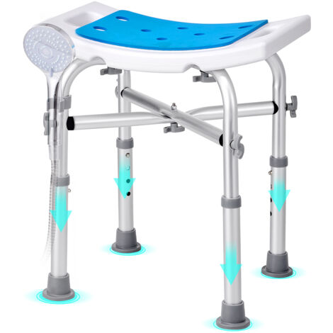 Mophorn Sedile per Doccia Antiscivolo Altezza Regolabile 405-480mm, Sgabello per Doccia Carico max. 226,8kg,Sedia per Doccia in Alluminio PE,Sgabello da Bagno Doccia Antiscivolo Portata 226,8kg Bianco