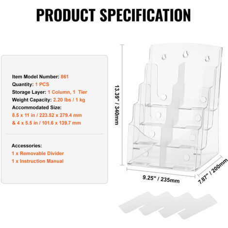 Mophorn Porta brochure in acrilico da 8,5x11 pollici, espositore per ...