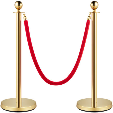 Mophorn 6-Pack Set di montanti in acciaio inossidabile color oro con corda retrattile rossa, 38 pollici - Adatto per interni ed esterni