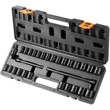 Mophorn Set di bussole a percussione da 3/8", Set di bussole piatte da 29 pezzi SAE 3/8-1" metrico 8-22 mm, Acciaio legato CR-V a 6 punti per riparazione auto, Kit di attrezzi con scatola portabile (1/5)