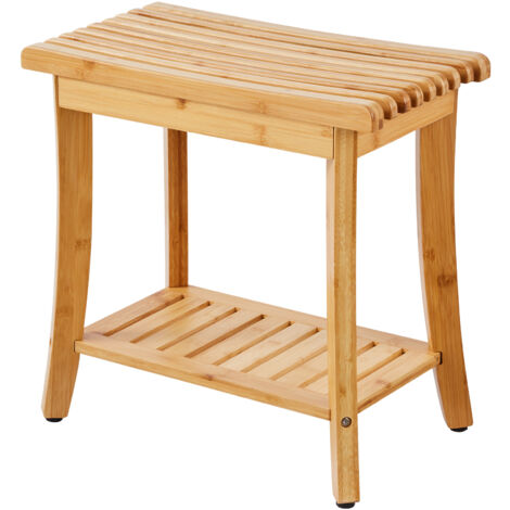 Mophorn Panca da Doccia in Bambu 485 x 288 x 465 mm Sgabello da Doccia Impermeabile, Capacita di 149,7 kg Organizzatore per Sedile da Bagno Idromassaggio, per Adulti Anziani