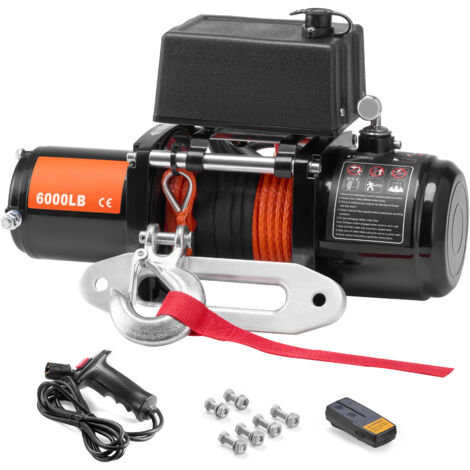 Mophorn Argano Elettrico 2722 kg Argano per Camion 12 V CC con  Φ0,6 x 1676,4 cm di corda sintetica in Alluminio, Passacavo, Telecomando Senza Fili e Cablato, per Traino di Fuoristrada SUV Camion Jeep