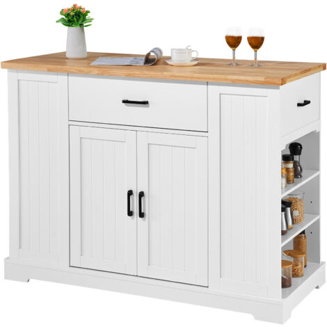 Mophorn Carrello da Cucina, Tavolo da Colazione in Legno da 46" con Mobiletto Portaoggetti, Tavolo da Cucina Stile Fattoria con Ripiano Regolabile, Cassetto, per Sala da Pranzo, Soggiorno, Bianco (1/5)
