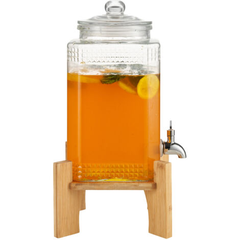 Mophorn Dispenser per Bevande di Vetro, Dispenser per Bevande da 5,5 Litri per Feste, con Supporto, Rubinetto Acciaio Inossidabile, Dispenser per Acqua per Succo, Te Freddo, Ristoranti, Hotel, Feste