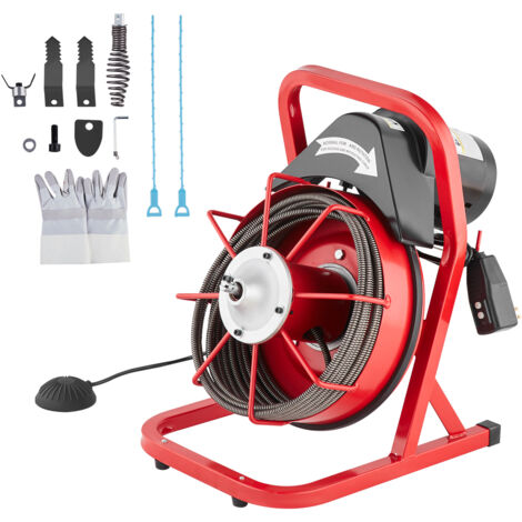 Mophorn Macchina per la pulizia degli scarichi 50FT x 3/8 pollici, trivella per fognatura con alimentazione manuale, macchina per la pulizia degli scarichi elettrica da 250 W con 4 taglierine