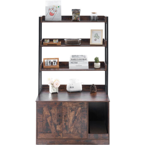 Mophorn Recinto per Lettiera per Gatti 850,1 x 490,2 x 1490 mm Mobiletto per Lettiera Nascosto 3 Ripiani Portaoggetti, Bagno per Gatti in Legno, Adatto alla Maggior Parte delle Lettiere, Marrone Scuro (1/5)