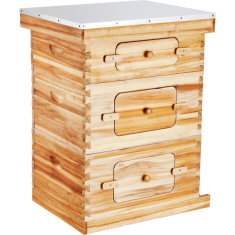 Mophorn Alveare in Legno Arnia 30 Favi, Alveare Legno di Cedro Rivestito con Cera deApi, 2 Cassette per Api Profonde + 1 Media, Set di Alveari Langstroth, Finestre in Acrilico Trasparente