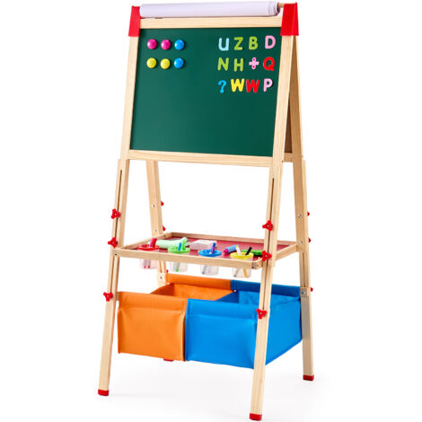 Cavalletto Per Bambini SZLIFE Con Rotolo Di Carta 30m - Legno, Incluse 4 Coppe Per Pennarelli