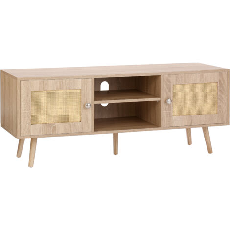 Comodino Deluxe Jasper In Legno Massello E Rattan, Noce, 2 Cassetti, Stile Metà Secolo, Assemblato - copertina