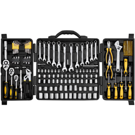 Mophorn Set di utensili meccanici da 207 pezzi, bussole da 1/4", 3/8", 1/2", SAE e metriche, kit completo con punte, chiavi, impugnatura a cricchetto, accessori, in custodia di plastica