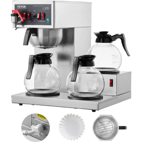 Mophorn 12 tazze macchina per caffè americano commerciale, 3 caraffe in vetro e 3 piastre riscaldanti, macchina per caffè in acciaio inossidabile per ristorante, ufficio, bar (1/5)