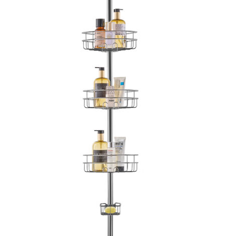 Organizer Doccia Angolare 4 Livelli - Asta A Pressione Acciaio Inox, Regolabile Da 140 A 293 Cm