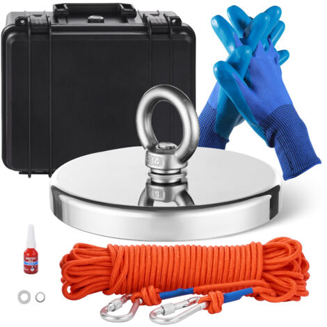 MAGFISHION Calamita Potente - Set di Magnete da Pesca - Forza di Trazione 400KG - 90mm - Magneti al Neodimio - Calamite Potenti con 2 Corde, Grappino & Guanti - Magnet Fishing