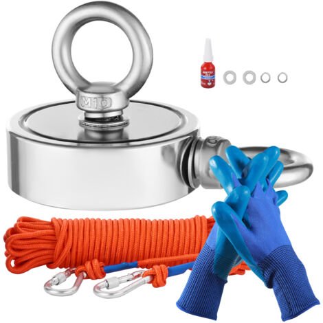 Magnete Al Neodimio Con Occhiello E Corda, 160 Kg, Diametro 60 Mm, N52 Super Forte, Set Completo Per Pesca Magnetica Con Guanti E Moschettone