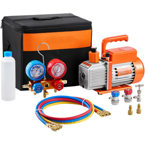 Mophorn Pompa per vuoto 3,5 CFM AC e set manometro, palette rotanti monostadio, kit collettore HVAC, con tubi flessibili, per refrigeranti R134a R12 R22 R410A