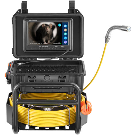 Mophorn Telecamera per fognatura, lunga 230 piedi/70 m, telecamera per scarichi autolivellante con trasmettitore a 512 Hz, contatore di distanza e schermo da 9"