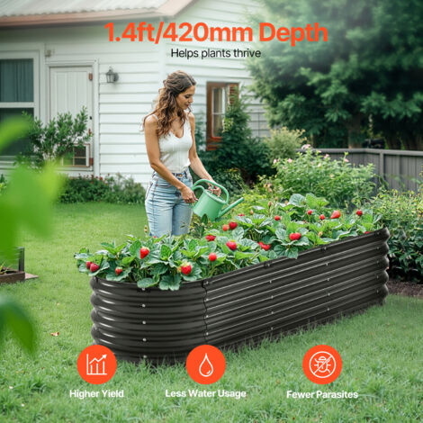 Mophorn Letto da giardino rialzato in metallo, 6,56 x 1,96 x 1,4 piedi Fioriera zincata per esterni con base aperta, grande design ovale per giardinaggio di verdure (1/5)
