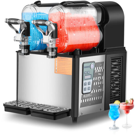 Mophorn Macchina per granita commerciale, macchina per bevande ghiacciate a doppio serbatoio 3Lx2, macchina per frullati Margarita in acciaio inossidabile da 24 tazze per feste in casa, ristoranti